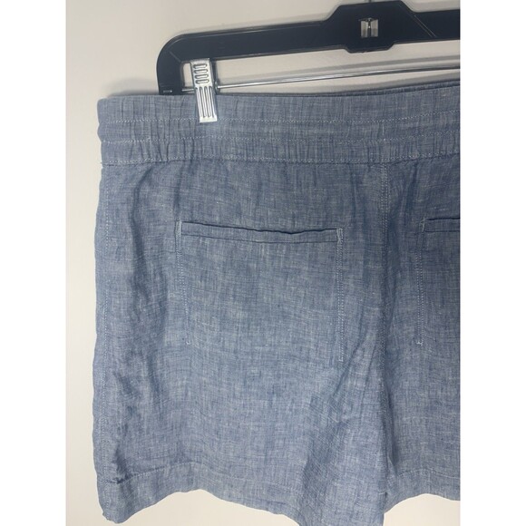 Athleta Womens Retreat Linen Shorts Sz 14 Chambray Blue  Zip Pockets Drawstring - Picture 9 of 11